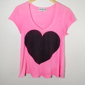 WILDFOX Pink Black Heart Print T Shirt